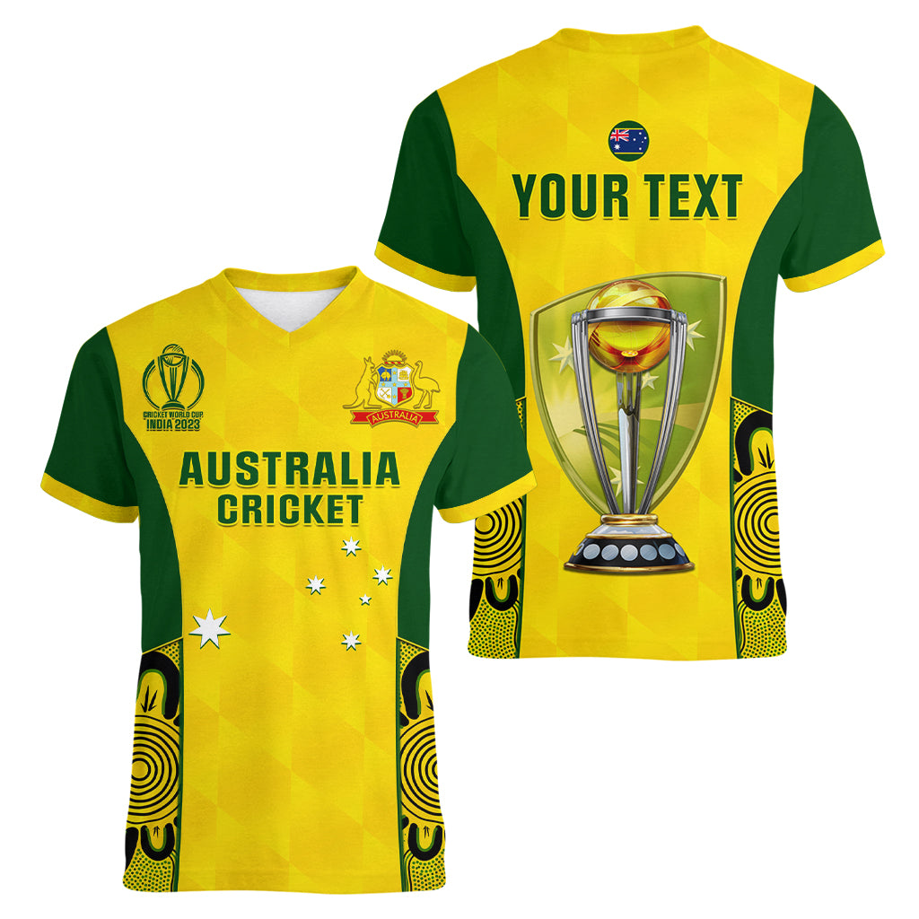 Custom Australia Cricket Women V Neck T Shirt World Cup Go Champions 2023 Indigenous - Wonder Print Shop