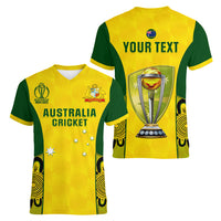 Custom Australia Cricket Women V Neck T Shirt World Cup Go Champions 2023 Indigenous - Wonder Print Shop