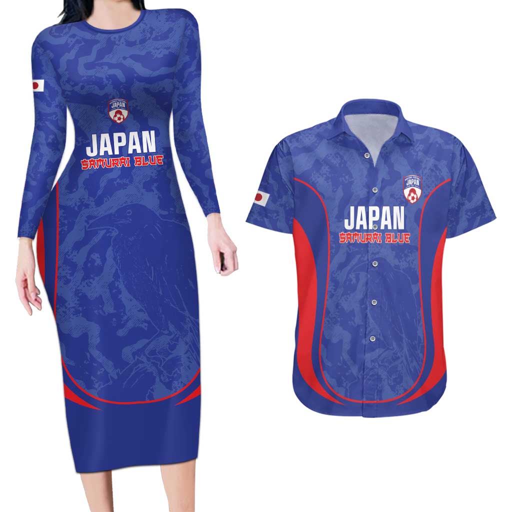 Custom Japan Football Couples Matching Long Sleeve Bodycon Dress and Hawaiian Shirt 2026 Come On Samurai Blue - Wonder Print Shop