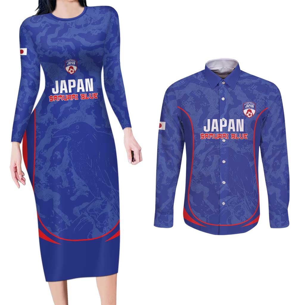 Custom Japan Football Couples Matching Long Sleeve Bodycon Dress and Long Sleeve Button Shirt 2026 Come On Samurai Blue - Wonder Print Shop