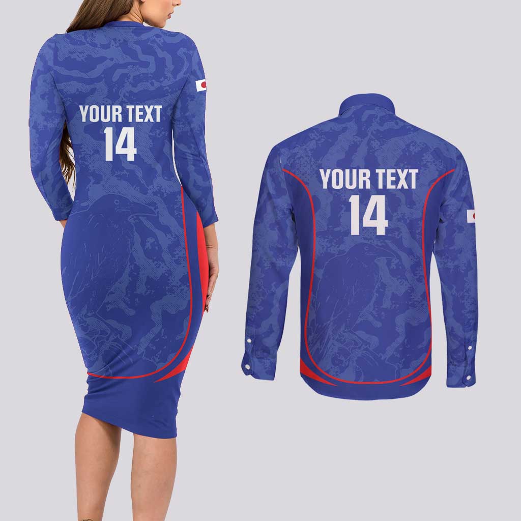 Custom Japan Football Couples Matching Long Sleeve Bodycon Dress and Long Sleeve Button Shirt 2026 Come On Samurai Blue - Wonder Print Shop