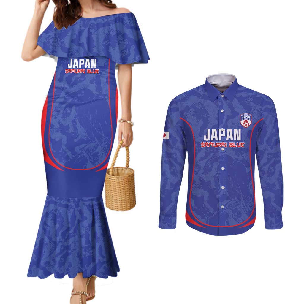 Custom Japan Football Couples Matching Mermaid Dress and Long Sleeve Button Shirt 2026 Come On Samurai Blue - Wonder Print Shop