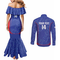 Custom Japan Football Couples Matching Mermaid Dress and Long Sleeve Button Shirt 2026 Come On Samurai Blue - Wonder Print Shop