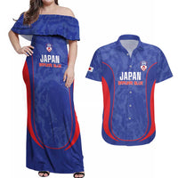 Custom Japan Football Couples Matching Off Shoulder Maxi Dress and Hawaiian Shirt 2026 Come On Samurai Blue - Wonder Print Shop