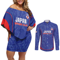 Custom Japan Football Couples Matching Off Shoulder Short Dress and Long Sleeve Button Shirt 2026 Come On Samurai Blue - Wonder Print Shop