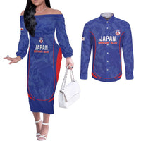 Custom Japan Football Couples Matching Off The Shoulder Long Sleeve Dress and Long Sleeve Button Shirt 2026 Come On Samurai Blue - Wonder Print Shop