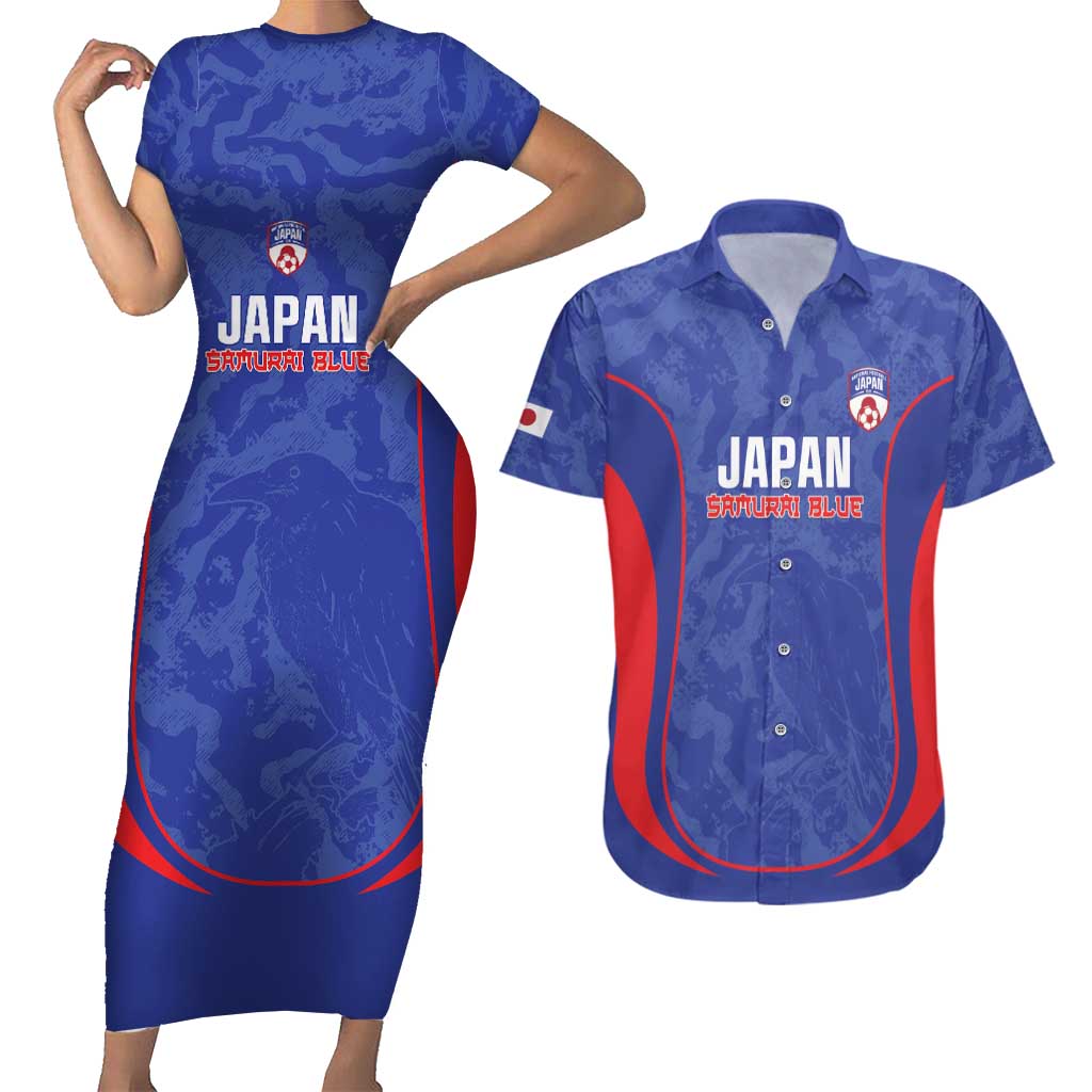 Custom Japan Football Couples Matching Short Sleeve Bodycon Dress and Hawaiian Shirt 2026 Come On Samurai Blue - Wonder Print Shop