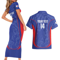 Custom Japan Football Couples Matching Short Sleeve Bodycon Dress and Hawaiian Shirt 2026 Come On Samurai Blue - Wonder Print Shop