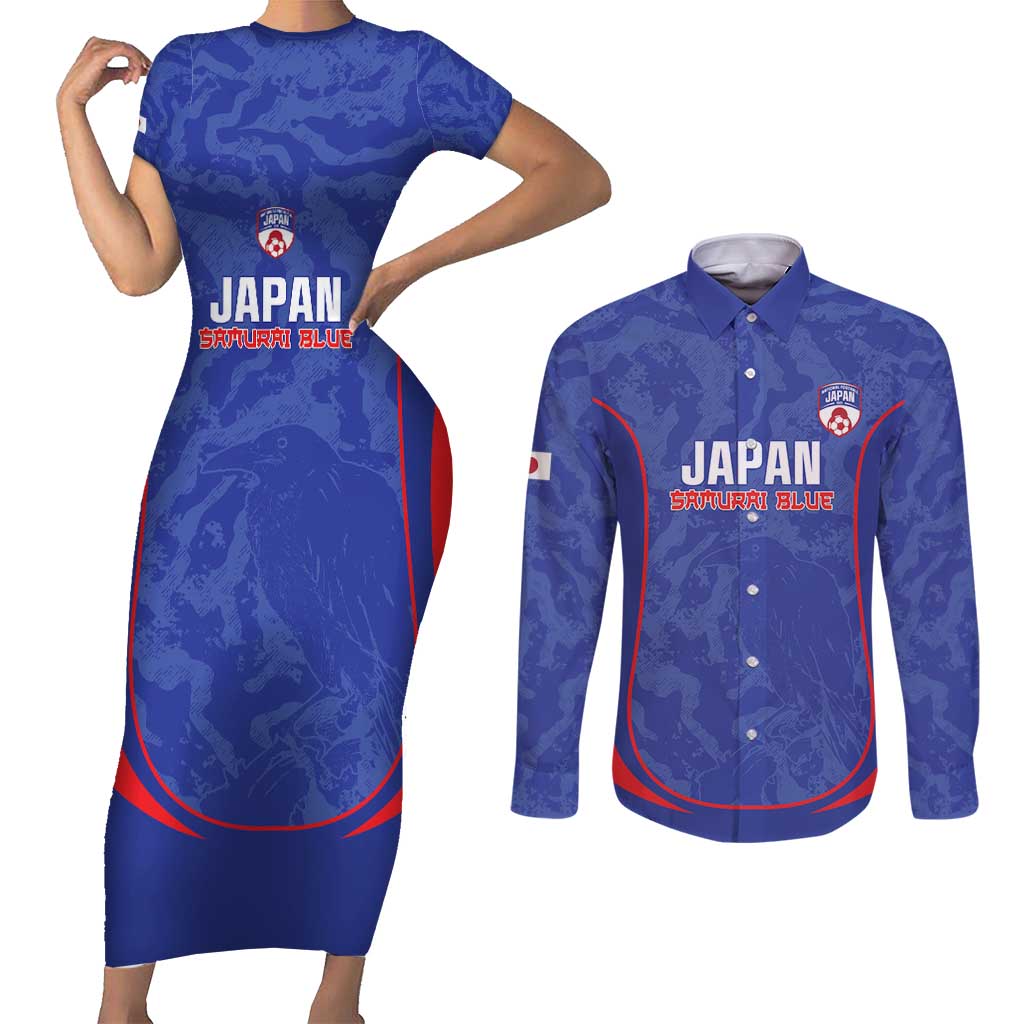 Custom Japan Football Couples Matching Short Sleeve Bodycon Dress and Long Sleeve Button Shirt 2026 Come On Samurai Blue - Wonder Print Shop