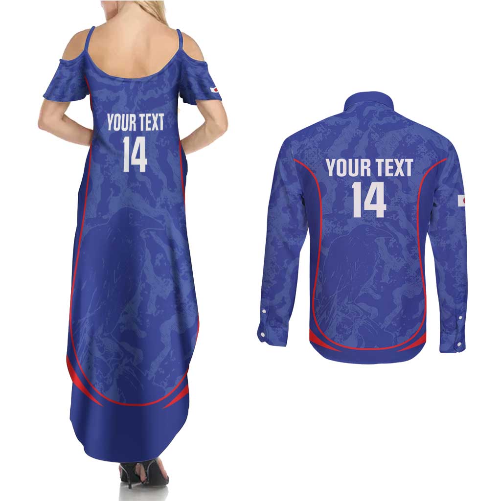 Custom Japan Football Couples Matching Summer Maxi Dress and Long Sleeve Button Shirt 2026 Come On Samurai Blue - Wonder Print Shop