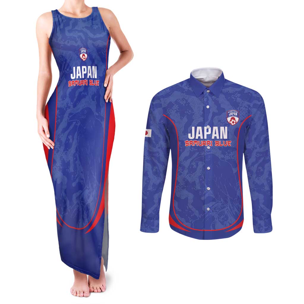 Custom Japan Football Couples Matching Tank Maxi Dress and Long Sleeve Button Shirt 2026 Come On Samurai Blue - Wonder Print Shop