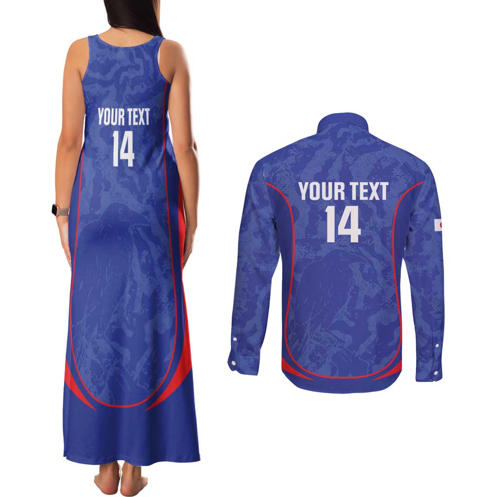 Custom Japan Football Couples Matching Tank Maxi Dress and Long Sleeve Button Shirt 2026 Come On Samurai Blue - Wonder Print Shop
