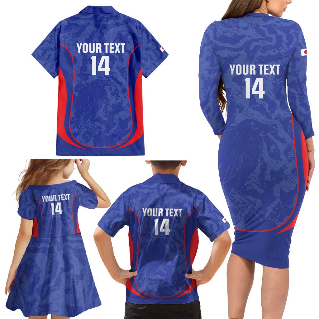 Custom Japan Football Family Matching Long Sleeve Bodycon Dress and Hawaiian Shirt 2026 Come On Samurai Blue - Wonder Print Shop