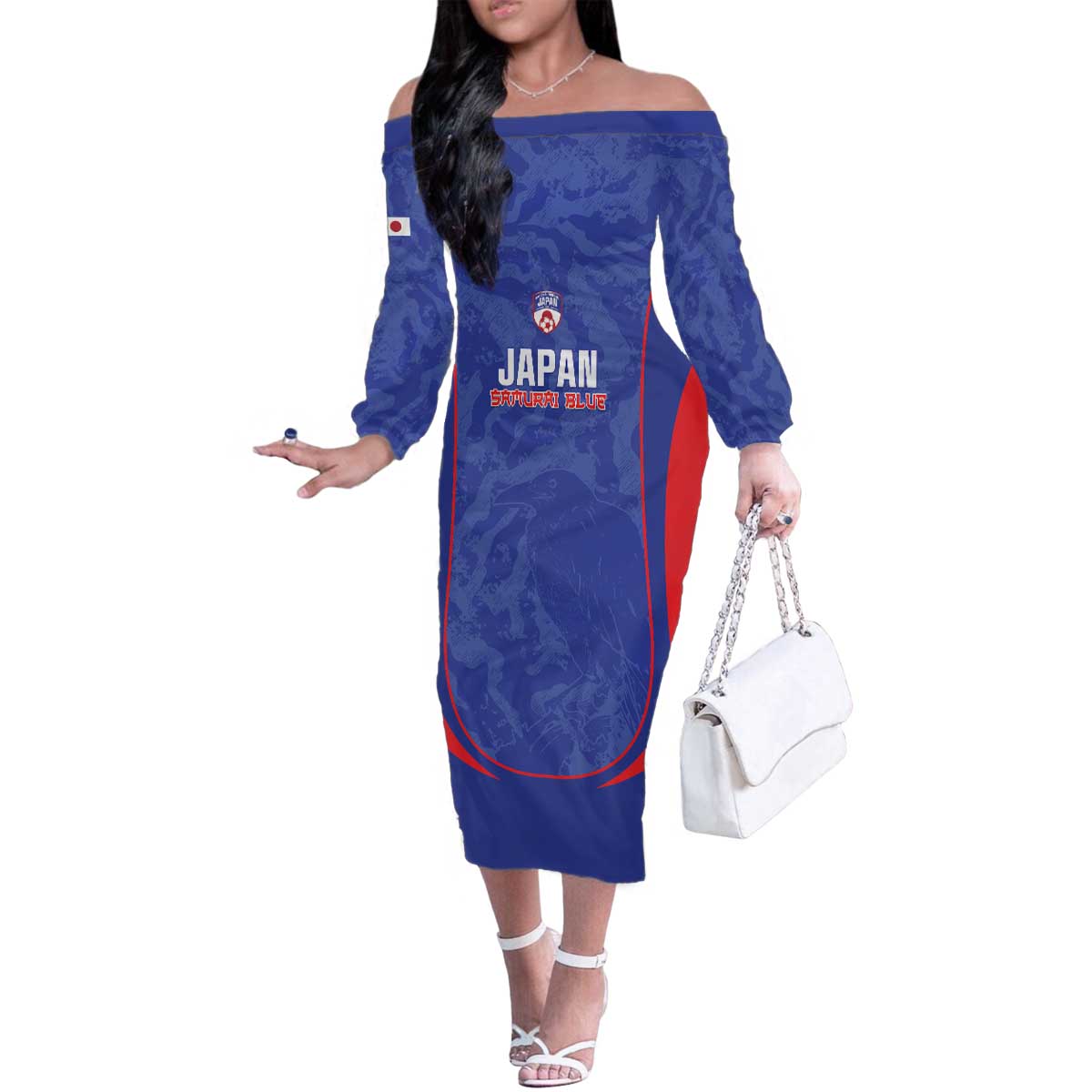 Custom Japan Football Family Matching Off The Shoulder Long Sleeve Dress and Hawaiian Shirt 2026 Come On Samurai Blue - Wonder Print Shop