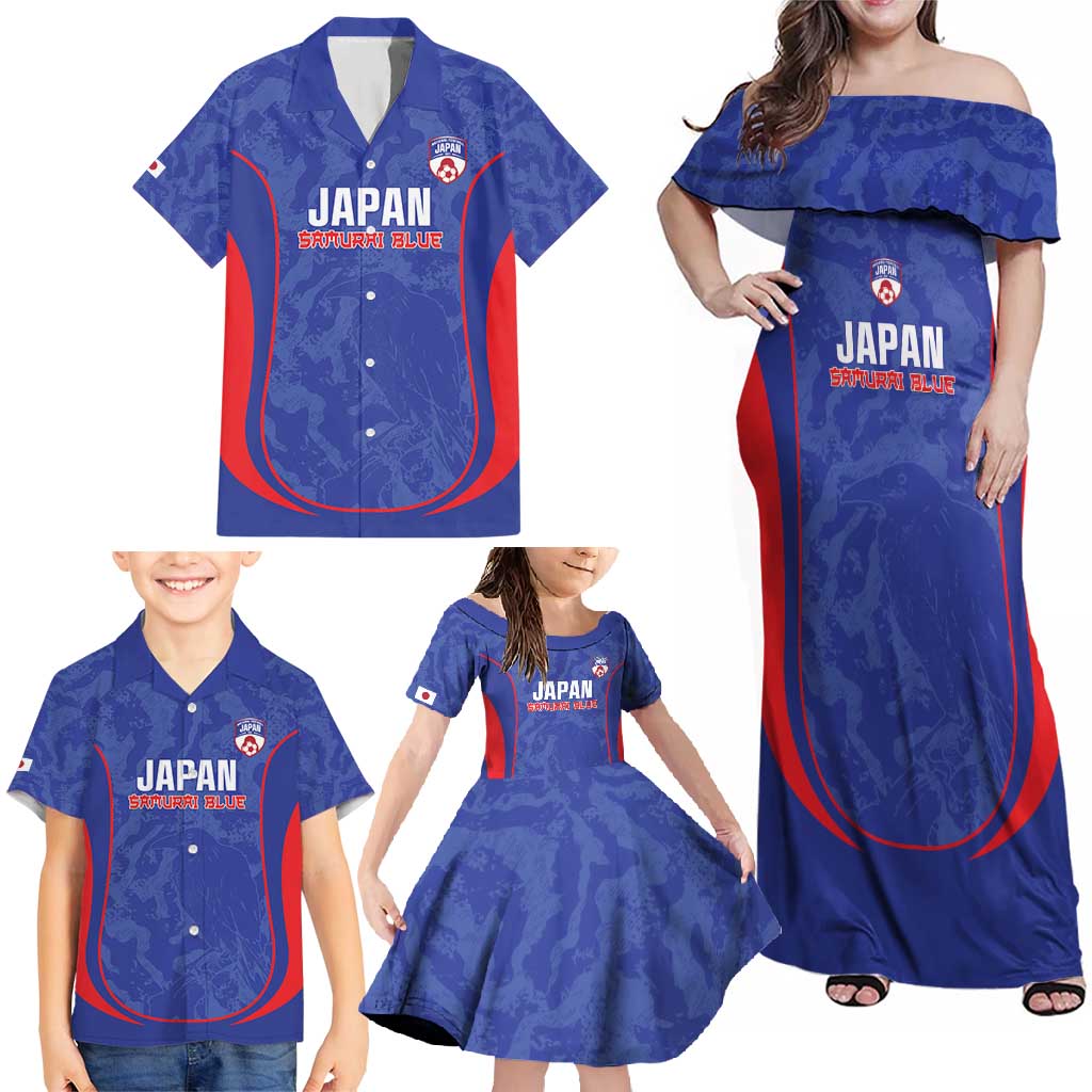 Custom Japan Football Family Matching Off Shoulder Maxi Dress and Hawaiian Shirt 2026 Come On Samurai Blue - Wonder Print Shop