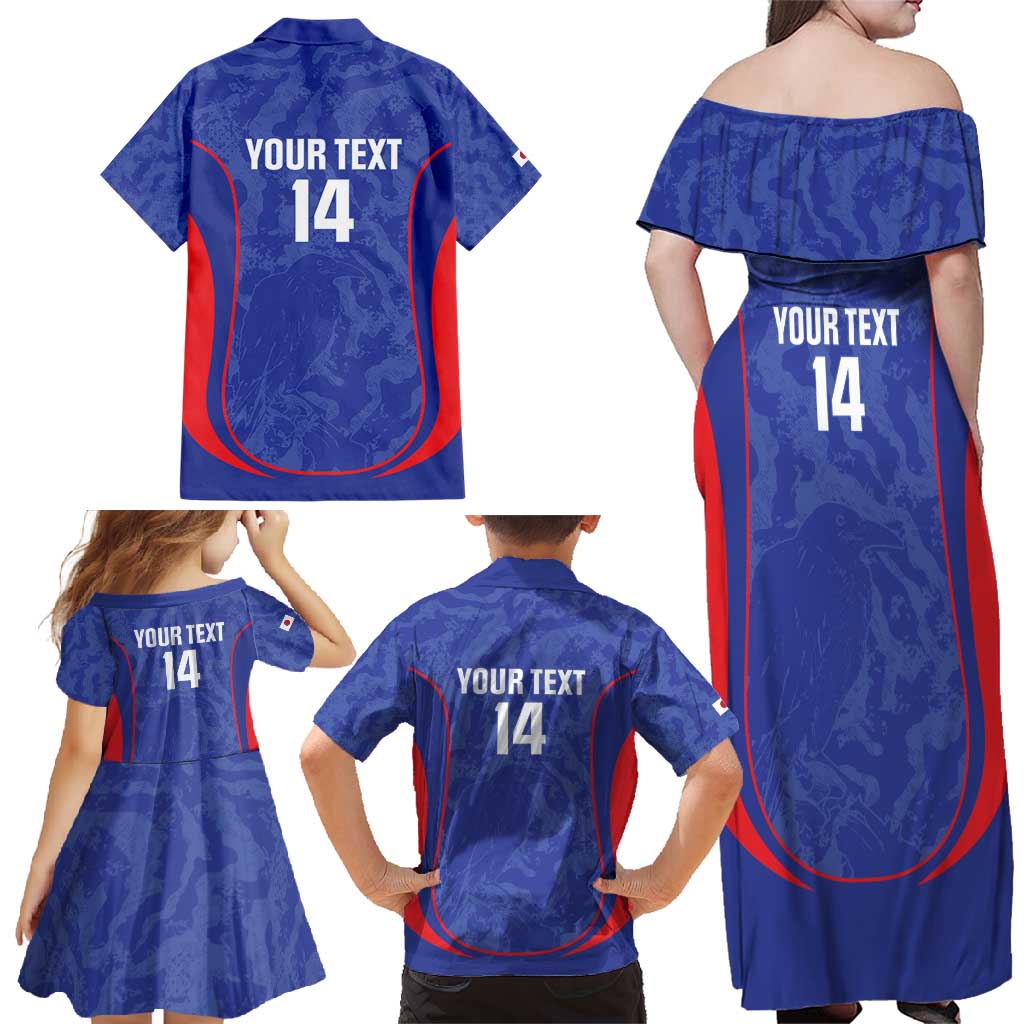 Custom Japan Football Family Matching Off Shoulder Maxi Dress and Hawaiian Shirt 2026 Come On Samurai Blue - Wonder Print Shop
