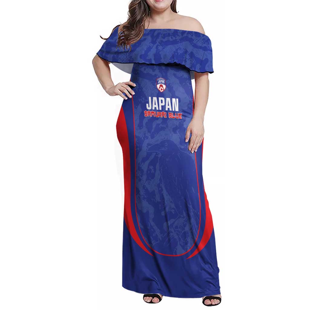 Custom Japan Football Family Matching Off Shoulder Maxi Dress and Hawaiian Shirt 2026 Come On Samurai Blue - Wonder Print Shop