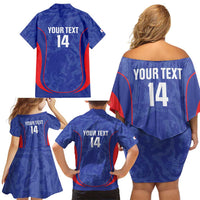 Custom Japan Football Family Matching Off Shoulder Short Dress and Hawaiian Shirt 2026 Come On Samurai Blue - Wonder Print Shop