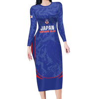 Custom Japan Football Long Sleeve Bodycon Dress 2026 Come On Samurai Blue - Wonder Print Shop