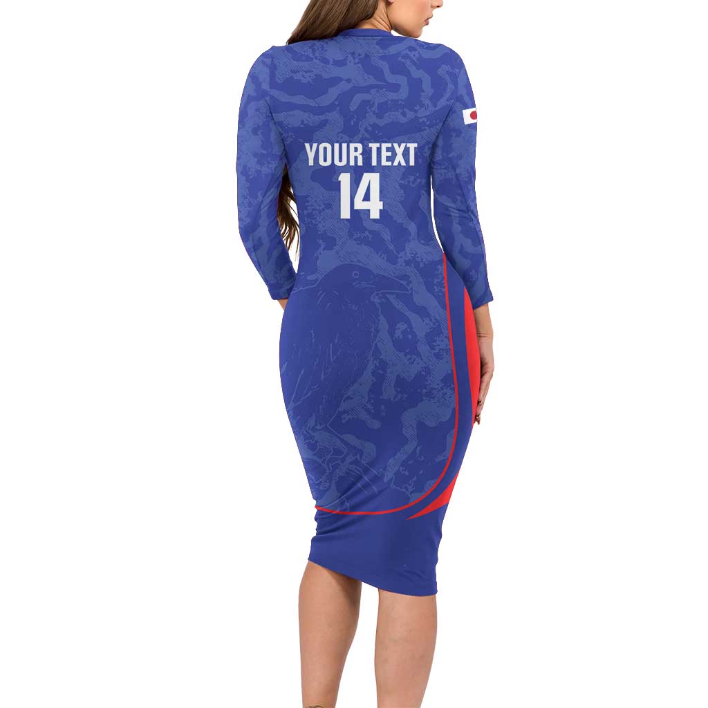 Custom Japan Football Long Sleeve Bodycon Dress 2026 Come On Samurai Blue - Wonder Print Shop