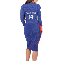 Custom Japan Football Long Sleeve Bodycon Dress 2026 Come On Samurai Blue - Wonder Print Shop