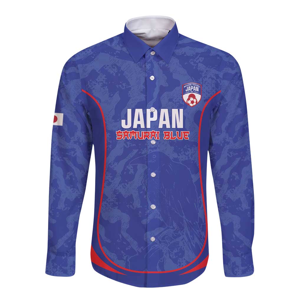 Custom Japan Football Long Sleeve Button Shirt 2026 Come On Samurai Blue - Wonder Print Shop