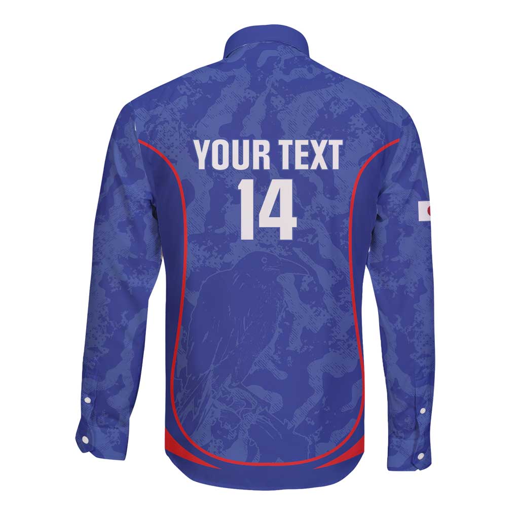 Custom Japan Football Long Sleeve Button Shirt 2026 Come On Samurai Blue - Wonder Print Shop
