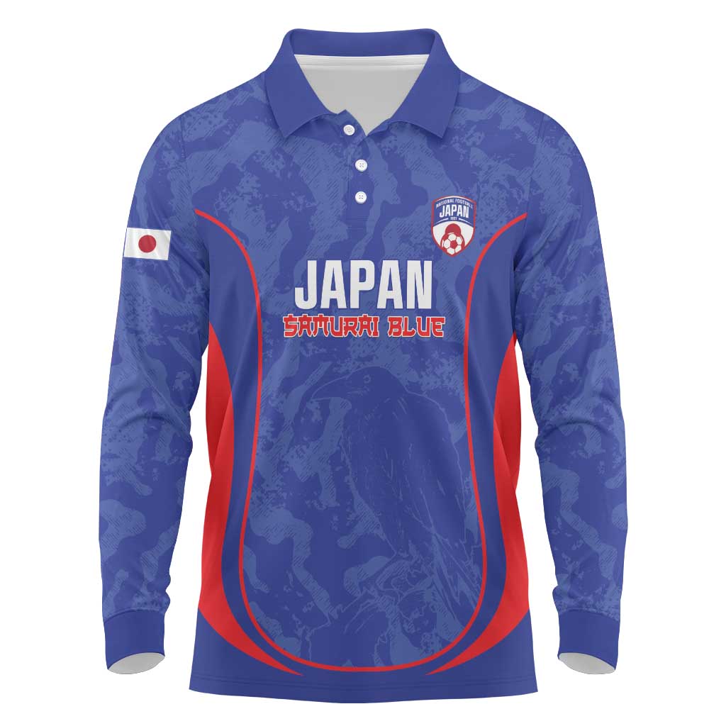 Custom Japan Football Long Sleeve Polo Shirt 2026 Come On Samurai Blue - Wonder Print Shop