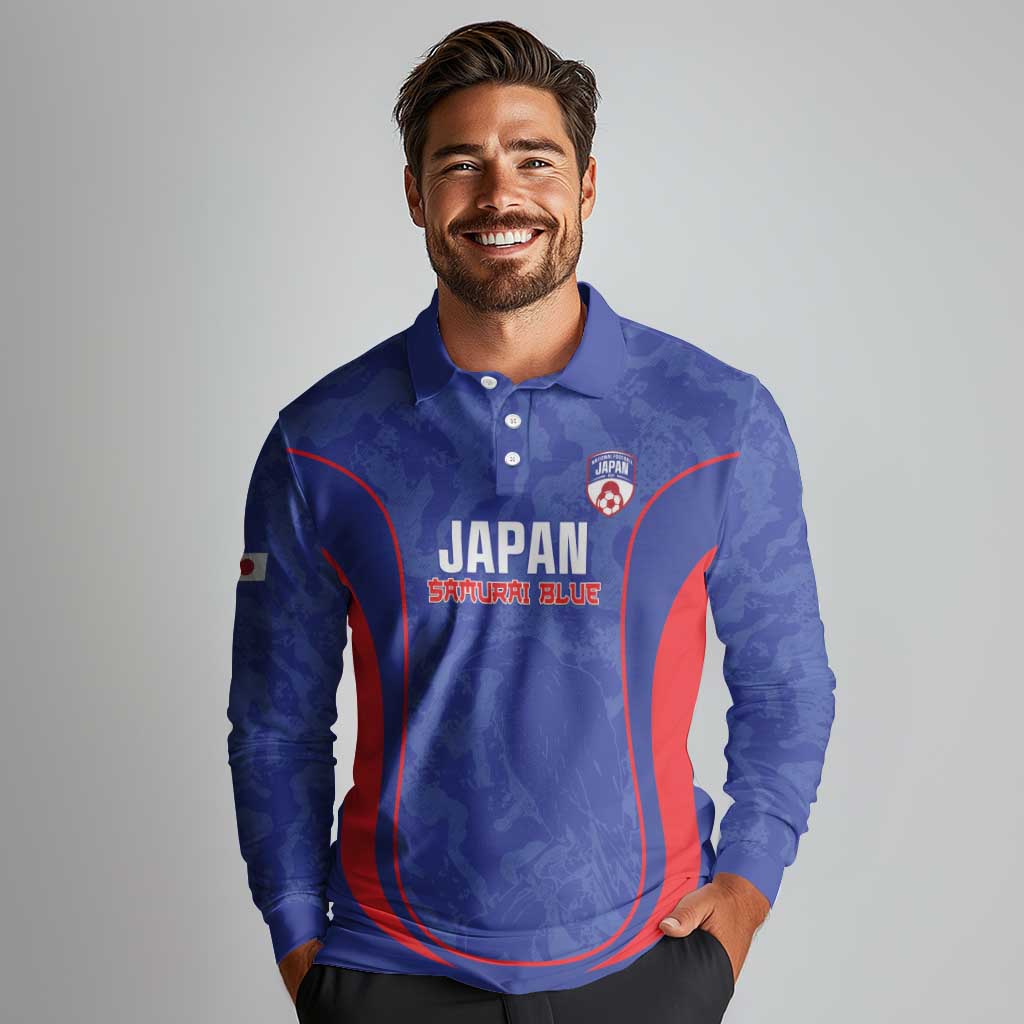 Custom Japan Football Long Sleeve Polo Shirt 2026 Come On Samurai Blue - Wonder Print Shop