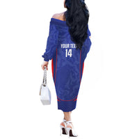 Custom Japan Football Off The Shoulder Long Sleeve Dress 2026 Come On Samurai Blue - Wonder Print Shop