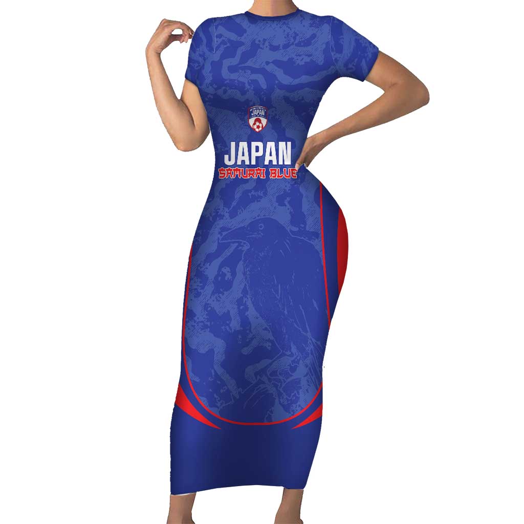 Custom Japan Football Short Sleeve Bodycon Dress 2026 Come On Samurai Blue - Wonder Print Shop