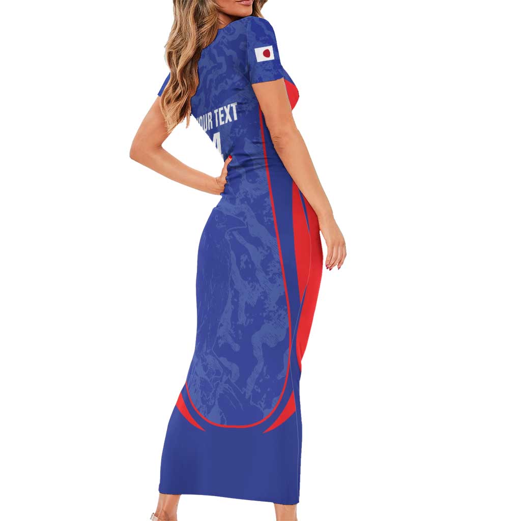Custom Japan Football Short Sleeve Bodycon Dress 2026 Come On Samurai Blue - Wonder Print Shop
