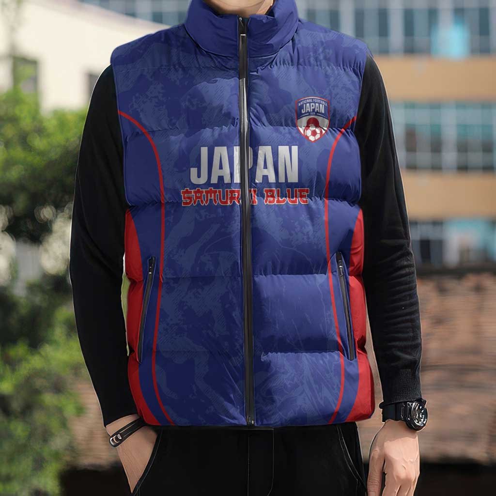 Custom Japan Football Sleeveless Puffer Jacket 2026 Come On Samurai Blue - Wonder Print Shop