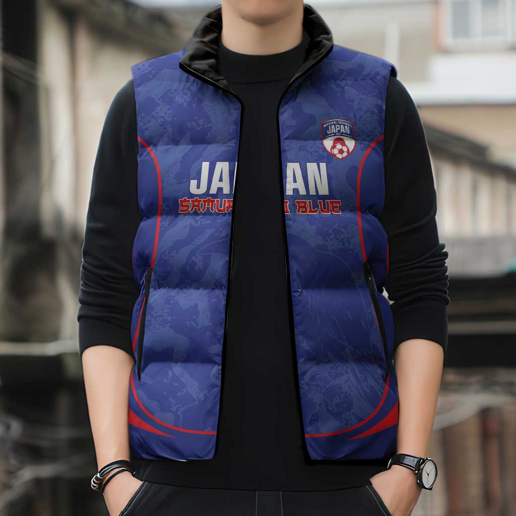 Custom Japan Football Sleeveless Puffer Jacket 2026 Come On Samurai Blue - Wonder Print Shop