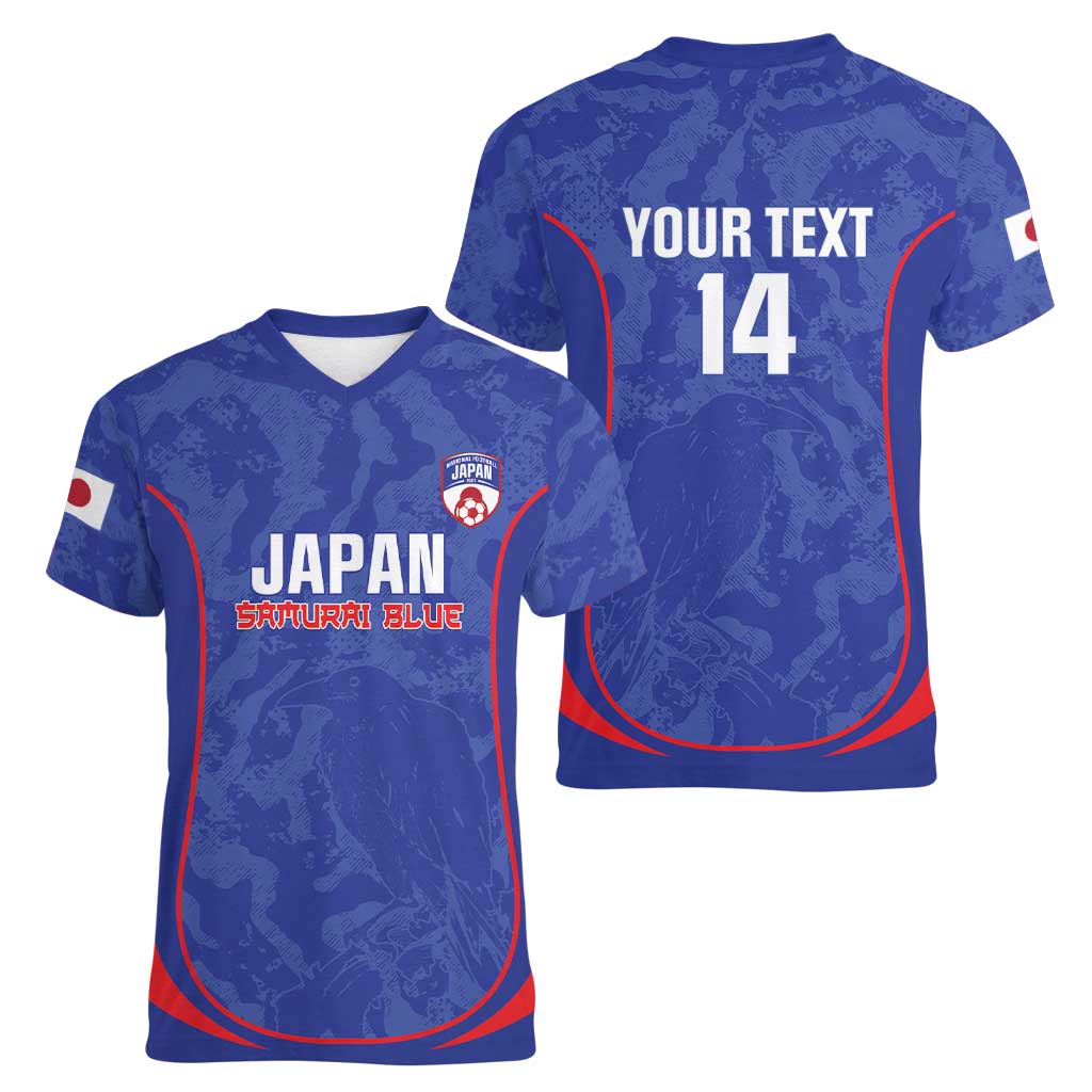 Custom Japan Football Women V-Neck T-Shirt 2026 Come On Samurai Blue - Wonder Print Shop