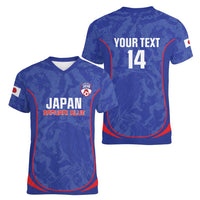 Custom Japan Football Women V-Neck T-Shirt 2026 Come On Samurai Blue - Wonder Print Shop