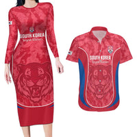 Custom South Korea Football Couples Matching Long Sleeve Bodycon Dress and Hawaiian Shirt 2026 Come On Taegeuk Warriors - Wonder Print Shop