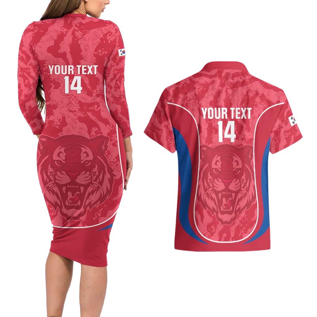 Custom South Korea Football Couples Matching Long Sleeve Bodycon Dress and Hawaiian Shirt 2026 Come On Taegeuk Warriors - Wonder Print Shop