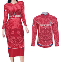 Custom South Korea Football Couples Matching Long Sleeve Bodycon Dress and Long Sleeve Button Shirt 2026 Come On Taegeuk Warriors - Wonder Print Shop
