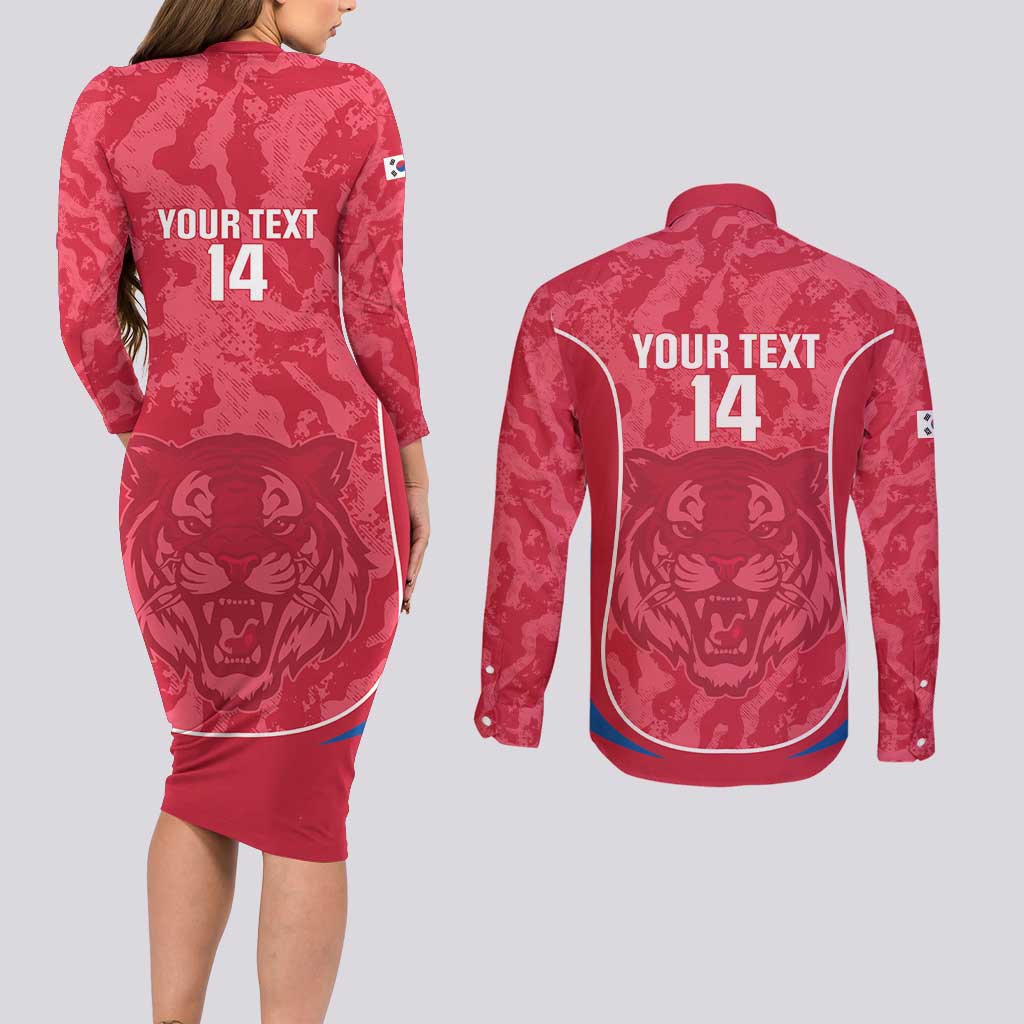 Custom South Korea Football Couples Matching Long Sleeve Bodycon Dress and Long Sleeve Button Shirt 2026 Come On Taegeuk Warriors - Wonder Print Shop