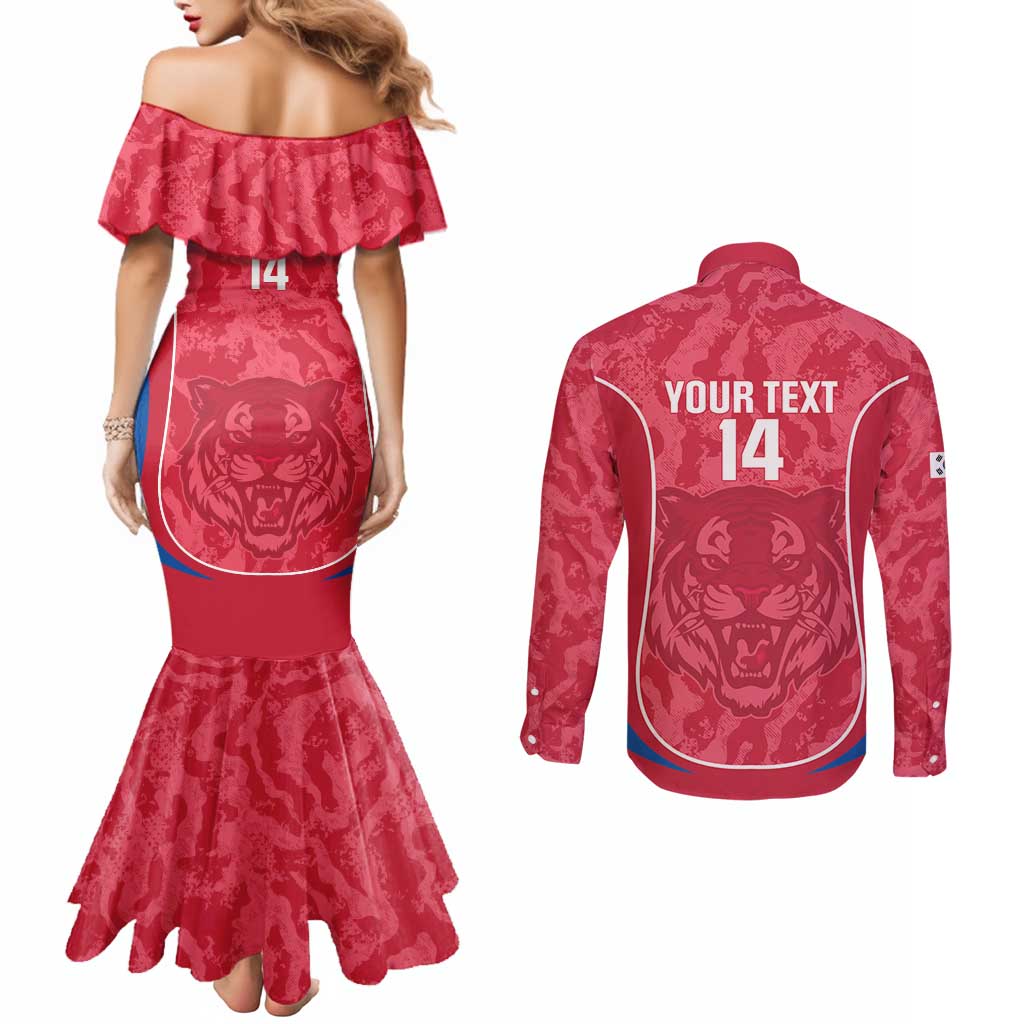 Custom South Korea Football Couples Matching Mermaid Dress and Long Sleeve Button Shirt 2026 Come On Taegeuk Warriors - Wonder Print Shop