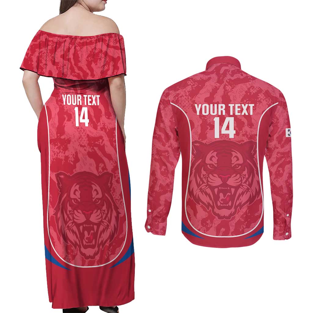 Custom South Korea Football Couples Matching Off Shoulder Maxi Dress and Long Sleeve Button Shirt 2026 Come On Taegeuk Warriors - Wonder Print Shop