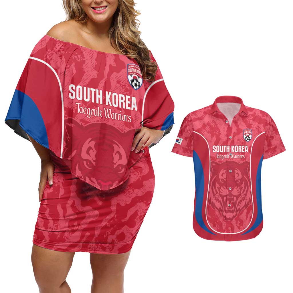 Custom South Korea Football Couples Matching Off Shoulder Short Dress and Hawaiian Shirt 2026 Come On Taegeuk Warriors - Wonder Print Shop