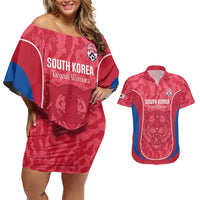 Custom South Korea Football Couples Matching Off Shoulder Short Dress and Hawaiian Shirt 2026 Come On Taegeuk Warriors - Wonder Print Shop