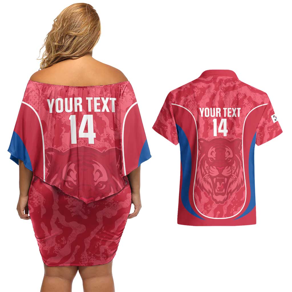 Custom South Korea Football Couples Matching Off Shoulder Short Dress and Hawaiian Shirt 2026 Come On Taegeuk Warriors - Wonder Print Shop