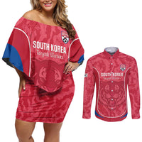 Custom South Korea Football Couples Matching Off Shoulder Short Dress and Long Sleeve Button Shirt 2026 Come On Taegeuk Warriors - Wonder Print Shop