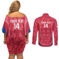 Custom South Korea Football Couples Matching Off Shoulder Short Dress and Long Sleeve Button Shirt 2026 Come On Taegeuk Warriors - Wonder Print Shop