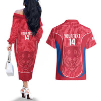 Custom South Korea Football Couples Matching Off The Shoulder Long Sleeve Dress and Hawaiian Shirt 2026 Come On Taegeuk Warriors - Wonder Print Shop