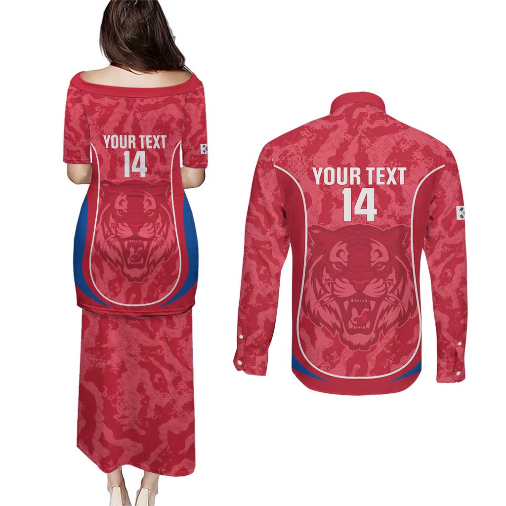 Custom South Korea Football Couples Matching Puletasi and Long Sleeve Button Shirt 2026 Come On Taegeuk Warriors - Wonder Print Shop