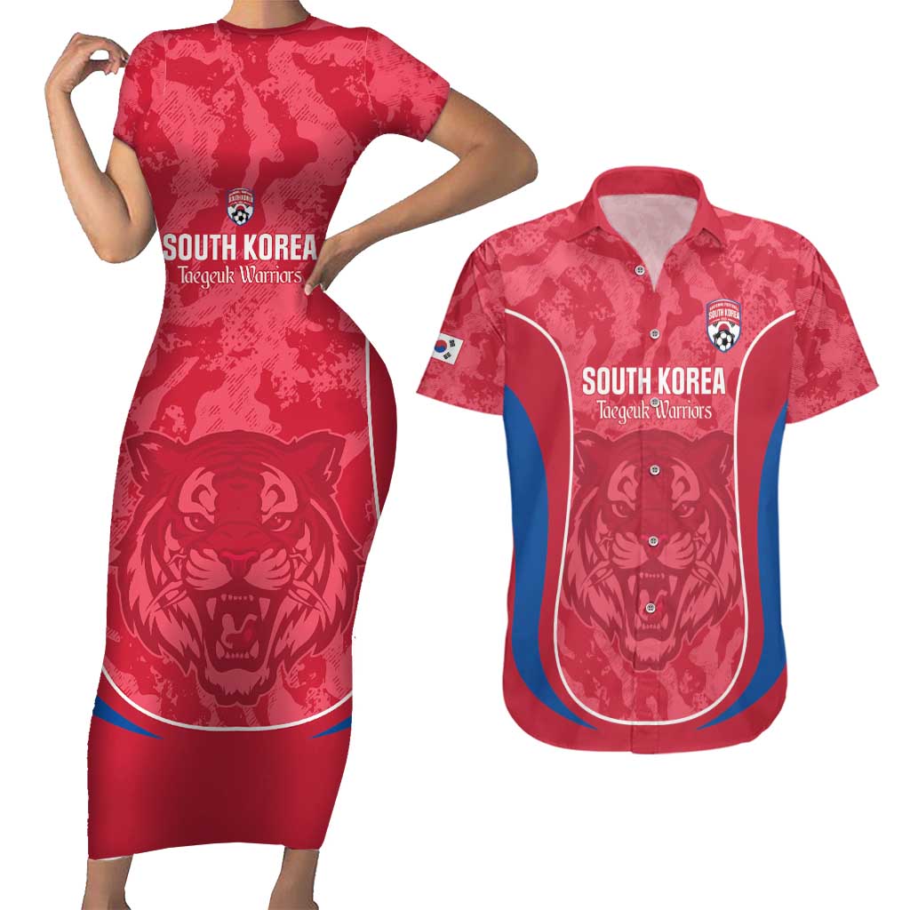 Custom South Korea Football Couples Matching Short Sleeve Bodycon Dress and Hawaiian Shirt 2026 Come On Taegeuk Warriors - Wonder Print Shop